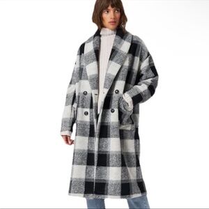 XiRENA Black & Cream Checked Double-Breasted Pea Coat Medium